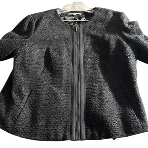 Gap size large Black tweed like jacket silver metallic threads slit sleeve